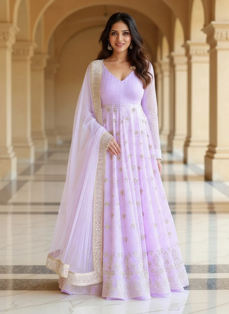 Rama blue anarkali suit net embroidered